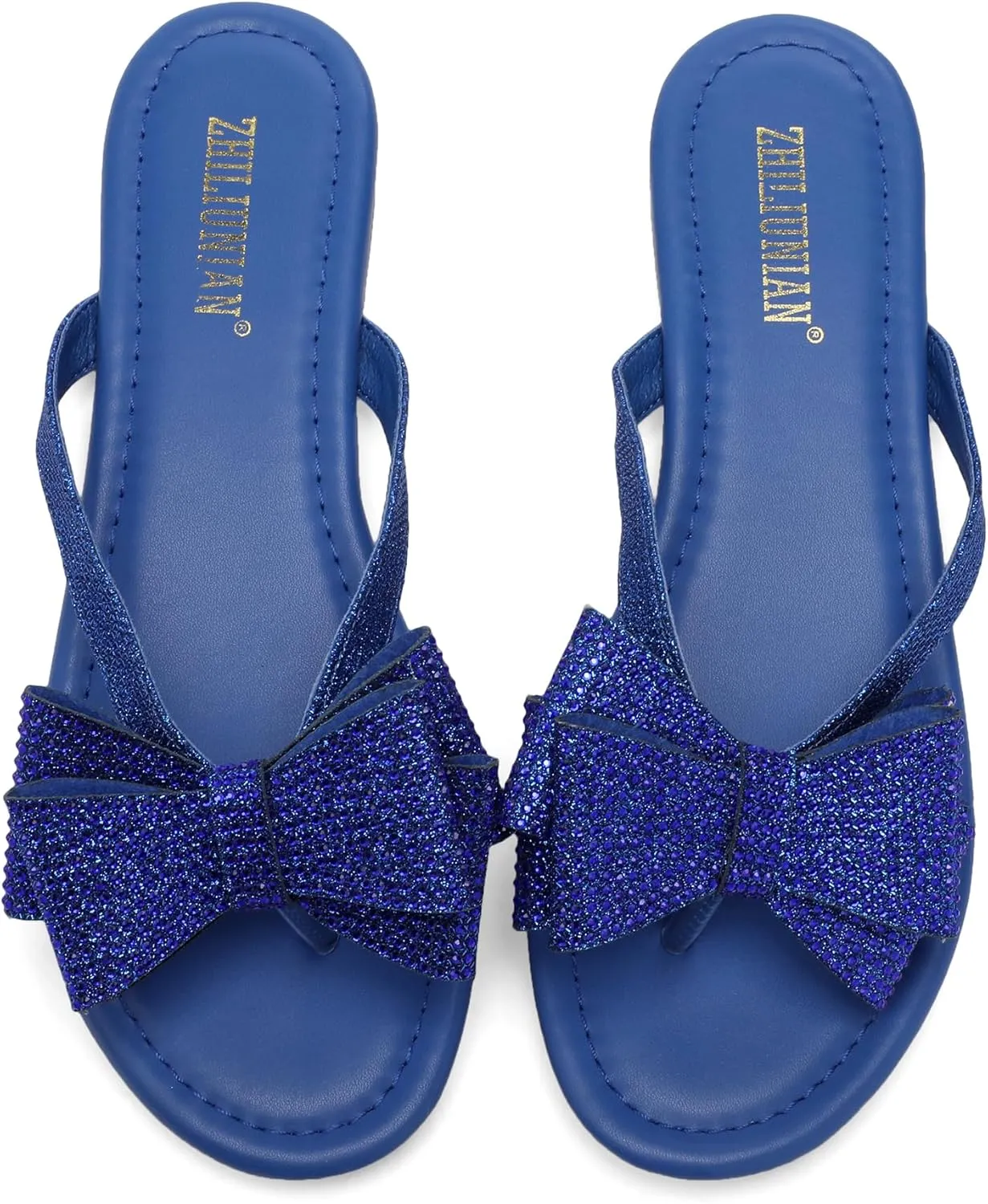 Womens Flat Bow Sparkly Flip Flop Sandals,Ladies Rhinestones Comfortable Thong Slide Dressy Casual Cute Trendy Vacation Beach Slip on Glitter Slippers Shoe