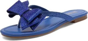 Womens Flat Bow Sparkly Flip Flop Sandals,Ladies Rhinestones Comfortable Thong Slide Dressy Casual Cute Trendy Vacation Beach Slip on Glitter Slippers Shoe