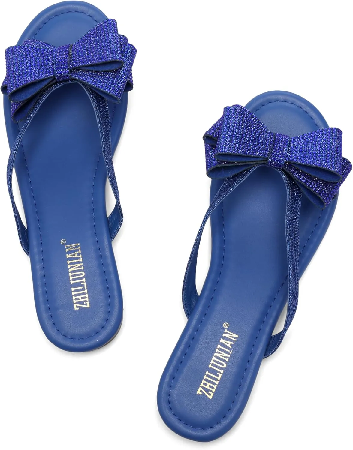 Womens Flat Bow Sparkly Flip Flop Sandals,Ladies Rhinestones Comfortable Thong Slide Dressy Casual Cute Trendy Vacation Beach Slip on Glitter Slippers Shoe