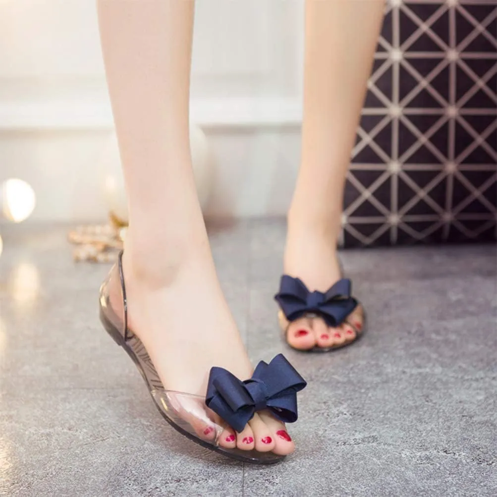 Women's Flip-Flop Sandal, Black 7.5US, 5UK, 38.5EU, 9.6285Inch, Bowknot, Fashion Fish Mouth, PVC, Summer Beach Shoes for Women