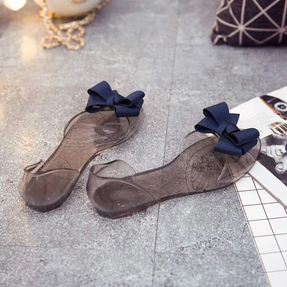 Women's Flip-Flop Sandal, Black 7.5US, 5UK, 38.5EU, 9.6285Inch, Bowknot, Fashion Fish Mouth, PVC, Summer Beach Shoes for Women