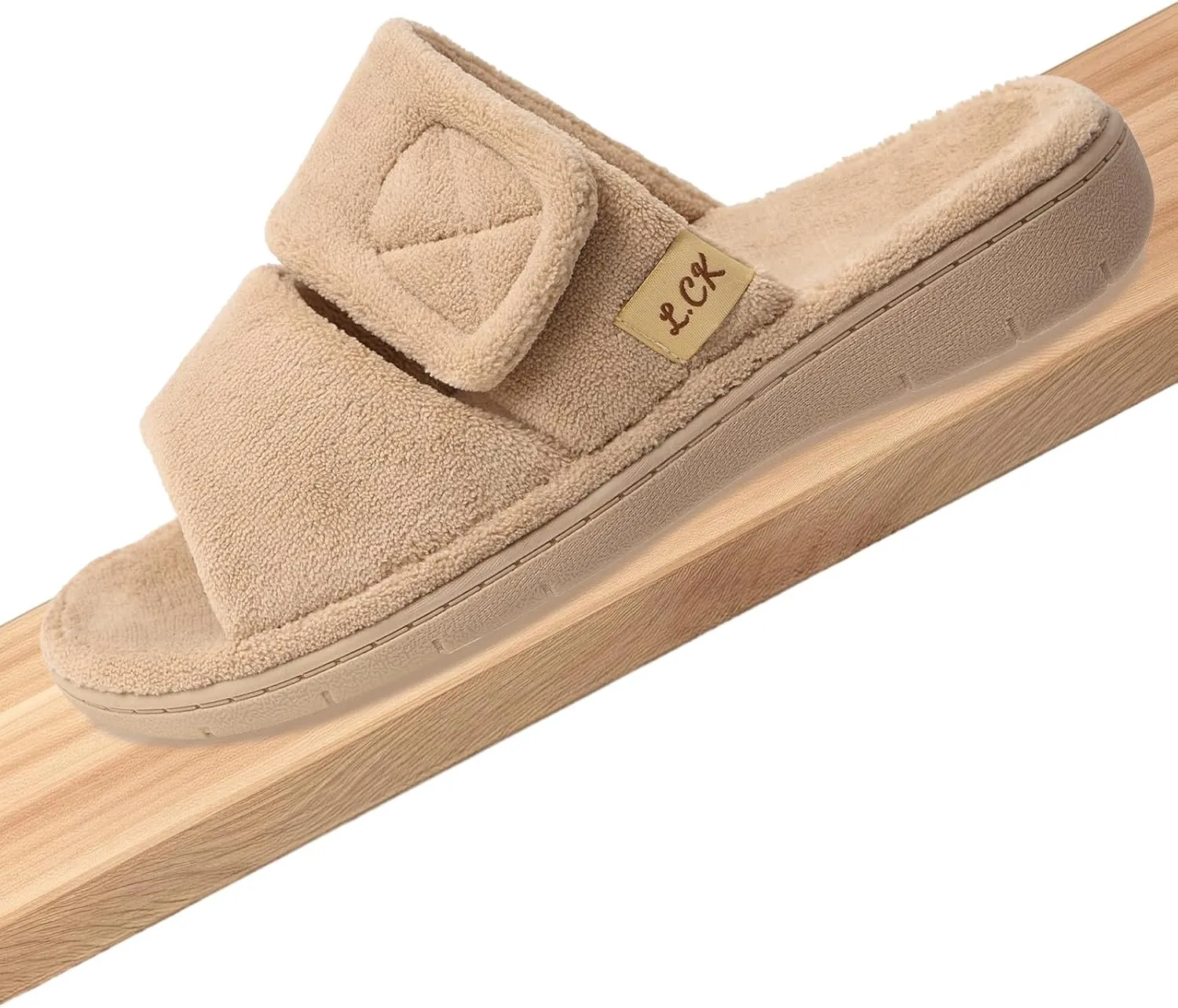 Women's Fuzzy Adjustable Arch Support Slippers Open Toe House Shoes for Orthopedic Plantar Furry House Slide Slippers All Season Beige Black Color US6-US11