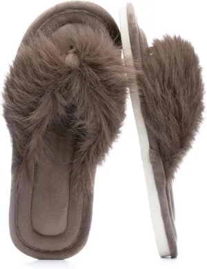 Womens Fuzzy Slippers with Box Memory Foam Soft Gifts for Women Mom Ladies Open Toe Fluffy Faux Fur Flip Flop Thong Slippers Bedroom Indoor Slides Shoe Birthday Valentines