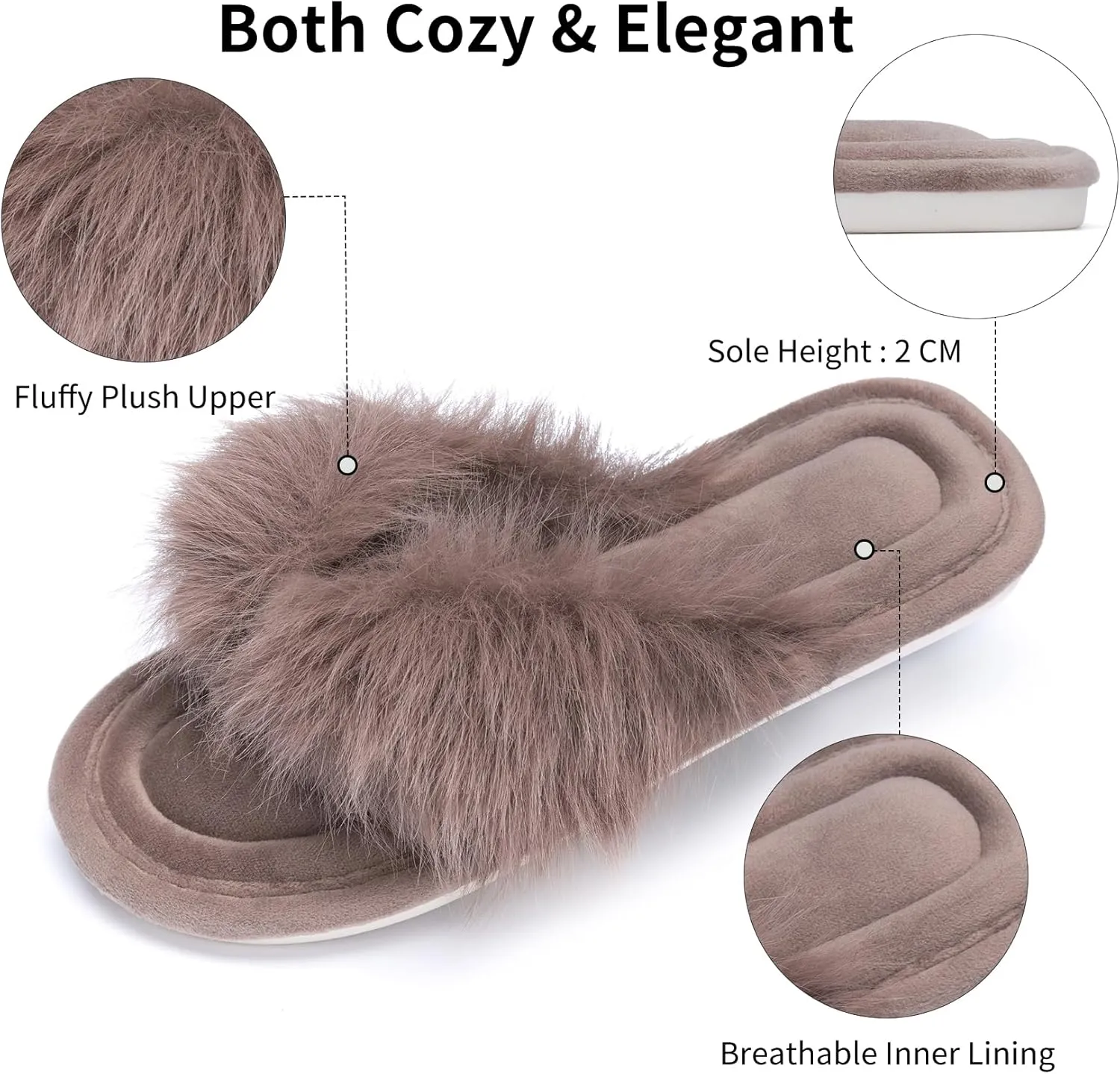 Womens Fuzzy Slippers with Box Memory Foam Soft Gifts for Women Mom Ladies Open Toe Fluffy Faux Fur Flip Flop Thong Slippers Bedroom Indoor Slides Shoe Birthday Valentines