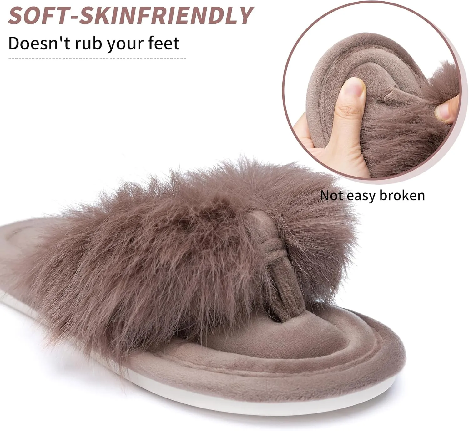 Womens Fuzzy Slippers with Box Memory Foam Soft Gifts for Women Mom Ladies Open Toe Fluffy Faux Fur Flip Flop Thong Slippers Bedroom Indoor Slides Shoe Birthday Valentines