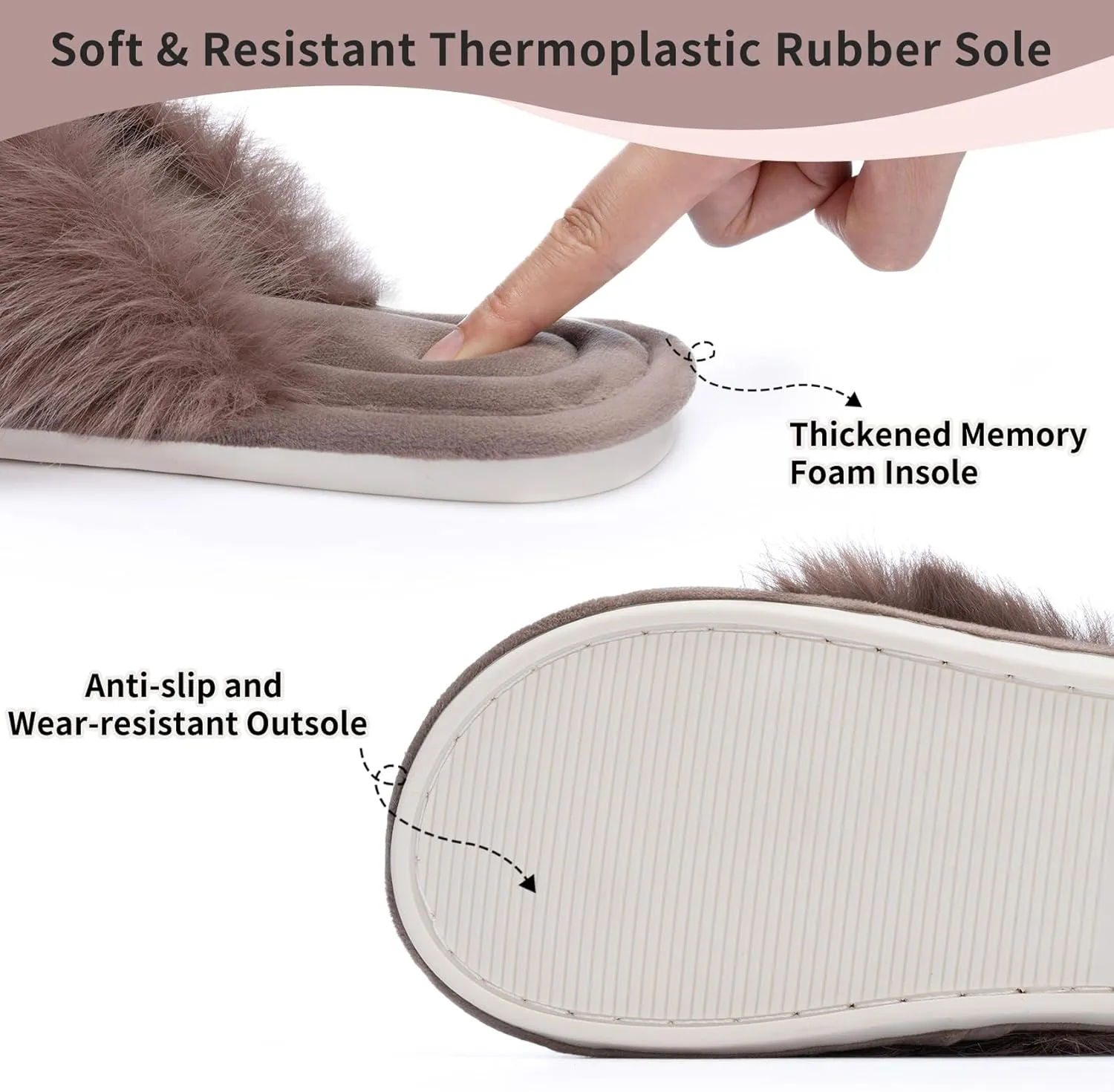 Womens Fuzzy Slippers with Box Memory Foam Soft Gifts for Women Mom Ladies Open Toe Fluffy Faux Fur Flip Flop Thong Slippers Bedroom Indoor Slides Shoe Birthday Valentines