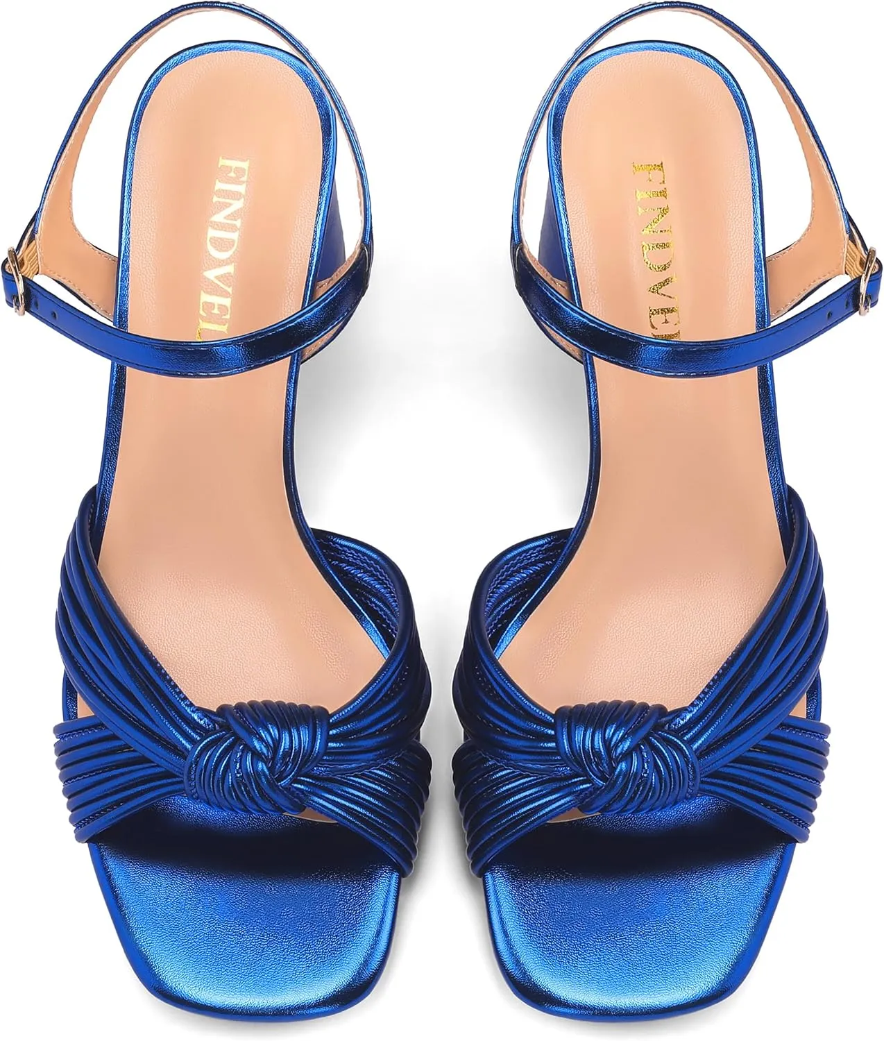 Women's Heeled Sandals Chunky Heel Strappy Metallic Braided Knotted Square Open Toe Ankle Strap Block Heel Sandals