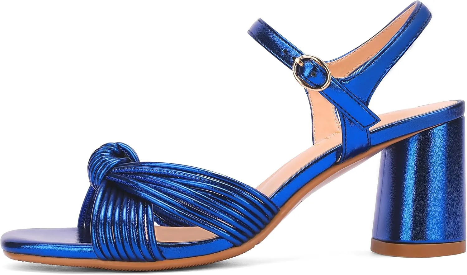 Women's Heeled Sandals Chunky Heel Strappy Metallic Braided Knotted Square Open Toe Ankle Strap Block Heel Sandals