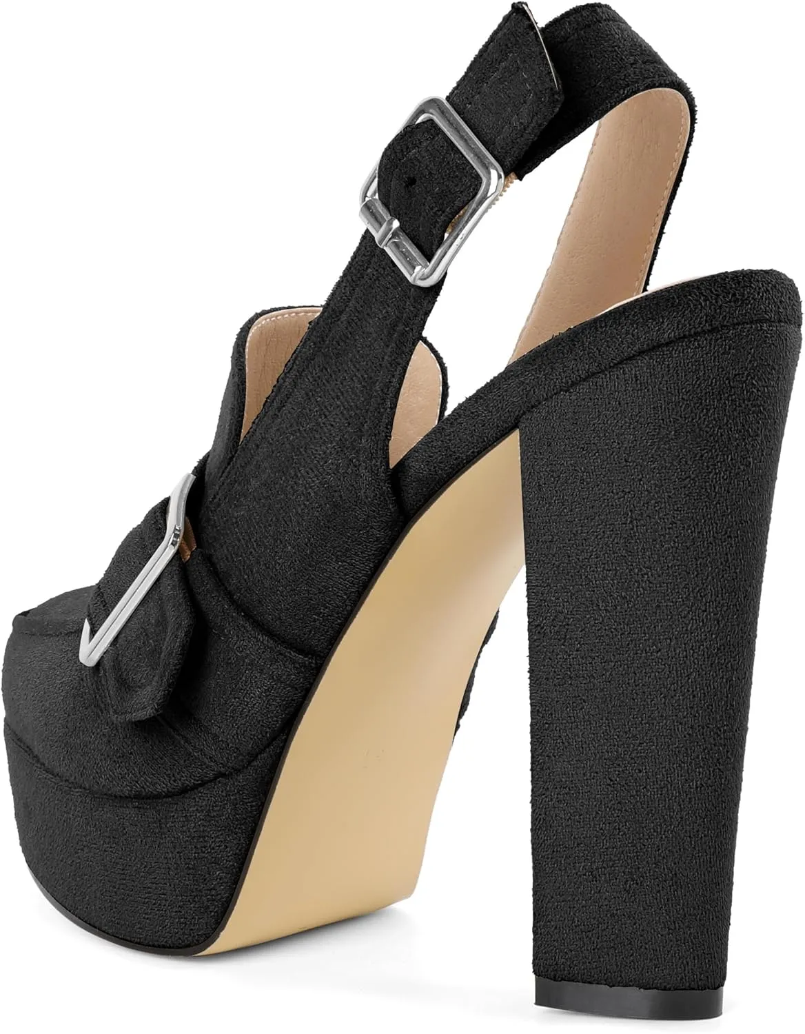 Women's High Heel Loafers Platform Pumps Round Toe Heels Chunky Heel Pumps Stylish Comfortable 4.8 Inch Slingback Heels