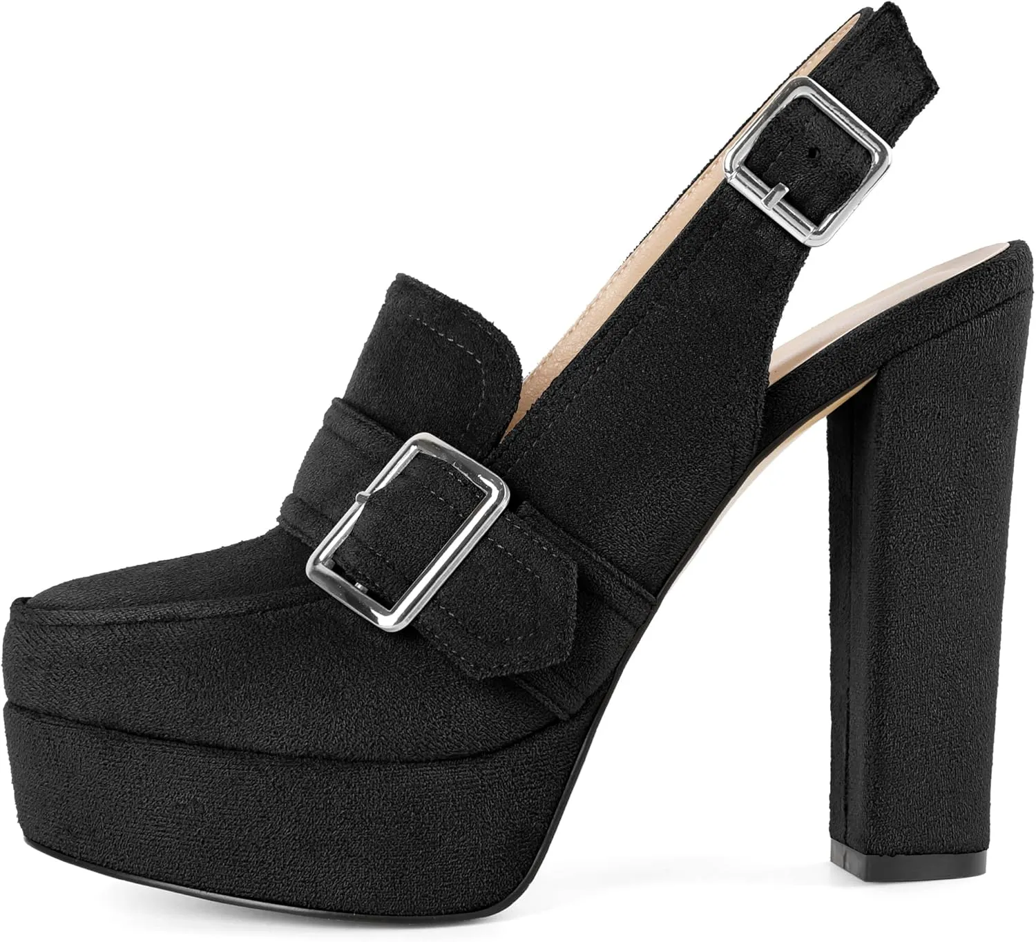 Women's High Heel Loafers Platform Pumps Round Toe Heels Chunky Heel Pumps Stylish Comfortable 4.8 Inch Slingback Heels