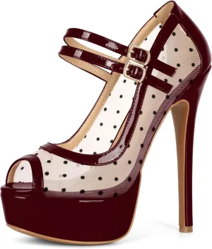Women's High Heel Pumps Peep Toe Pumps for Women Platform Heels Stiletto Heel Mesh Heels 5.5 Inch Heel