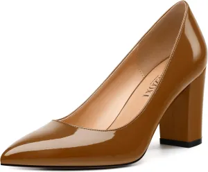 Womens High Heel Pumps, Pointed Toe Chunky Heel Pumps for Women, Daily Dress Shoes for Workplace 3.3"