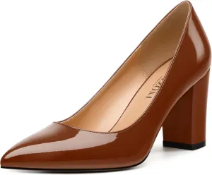 Womens High Heel Pumps, Pointed Toe Chunky Heel Pumps for Women, Daily Dress Shoes for Workplace 3.3"