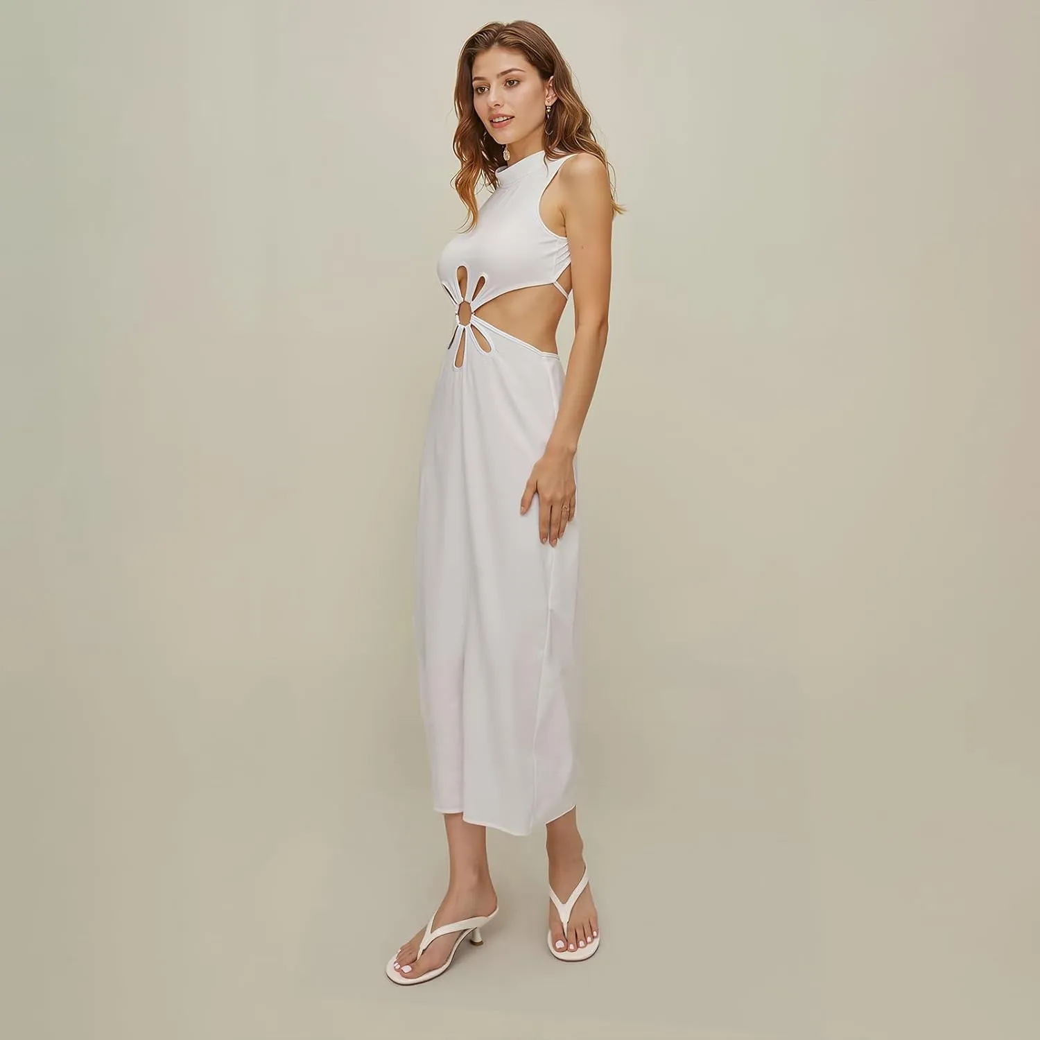 Womens Kitten Heel Sandals Round Open Toe Flip Flop Heels One Strap Slides Short Heeled Sandals for Women