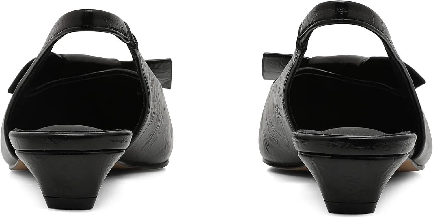 Women's Kitten Heels Black Pumps Dress Shoes Low Heel Wedding Slingback Pointed Toe Bridal Shoes