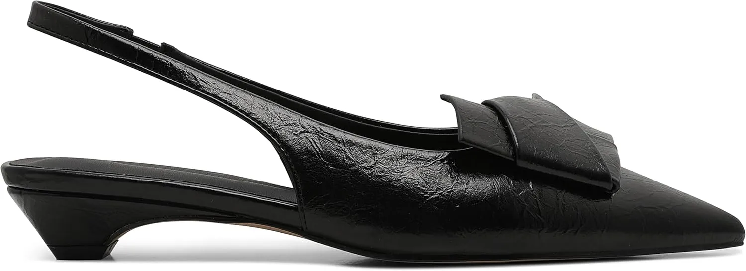Women's Kitten Heels Black Pumps Dress Shoes Low Heel Wedding Slingback Pointed Toe Bridal Shoes