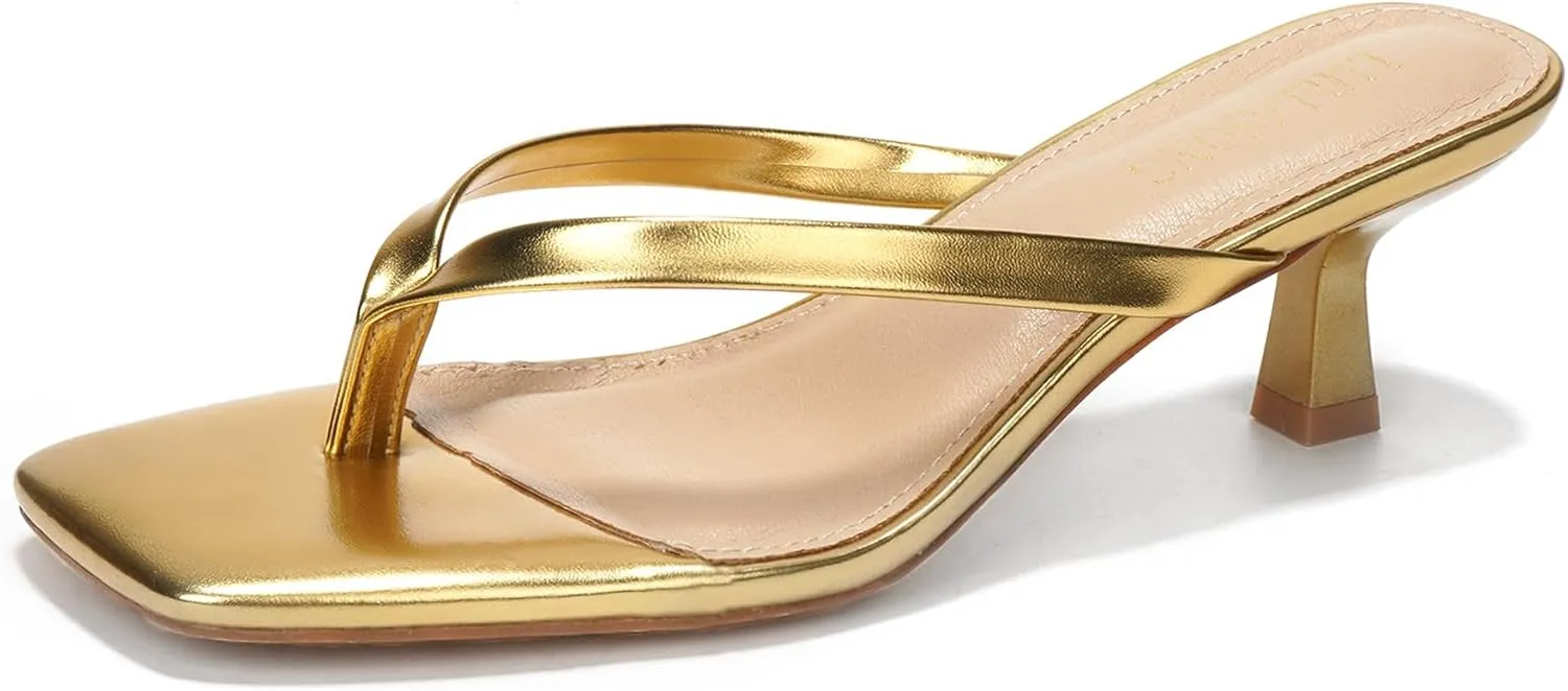 Women's Kitten Heels Sandals Square Open Toe Flip Flop Heels 1.8-2 Inch Heeled Sandals for Women