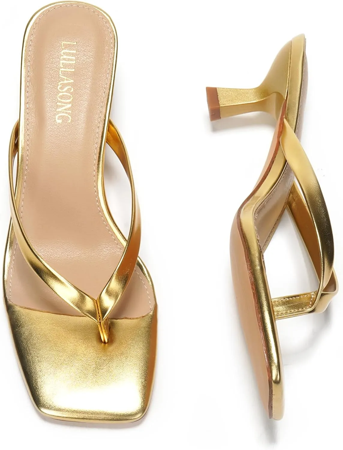 Women's Kitten Heels Sandals Square Open Toe Flip Flop Heels 1.8-2 Inch Heeled Sandals for Women