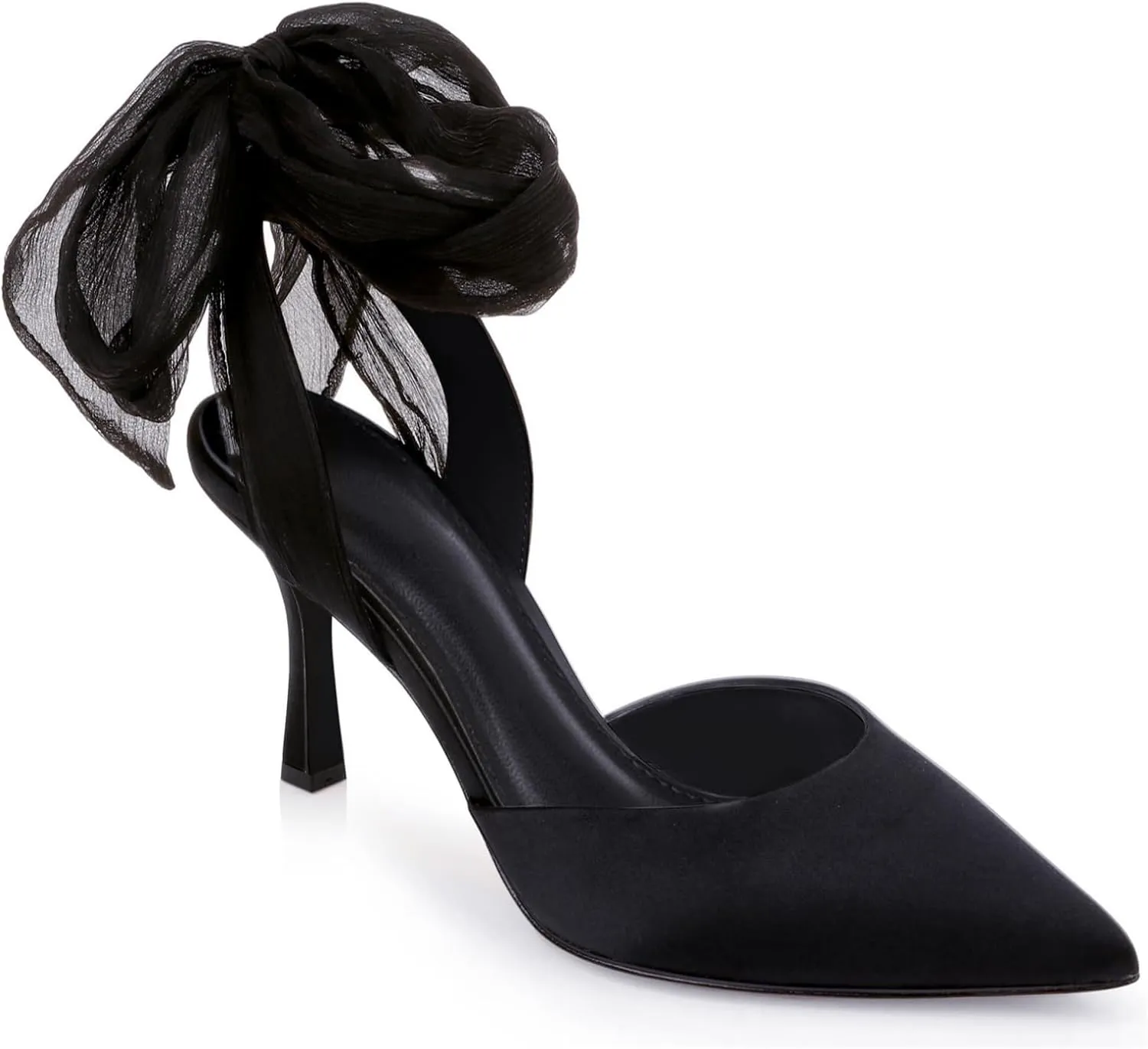 Womens Lace up Satin Heels Bow Pointed Closed Toe Bridal Dress Shoes Low Heel Wedding Elegant Pumps