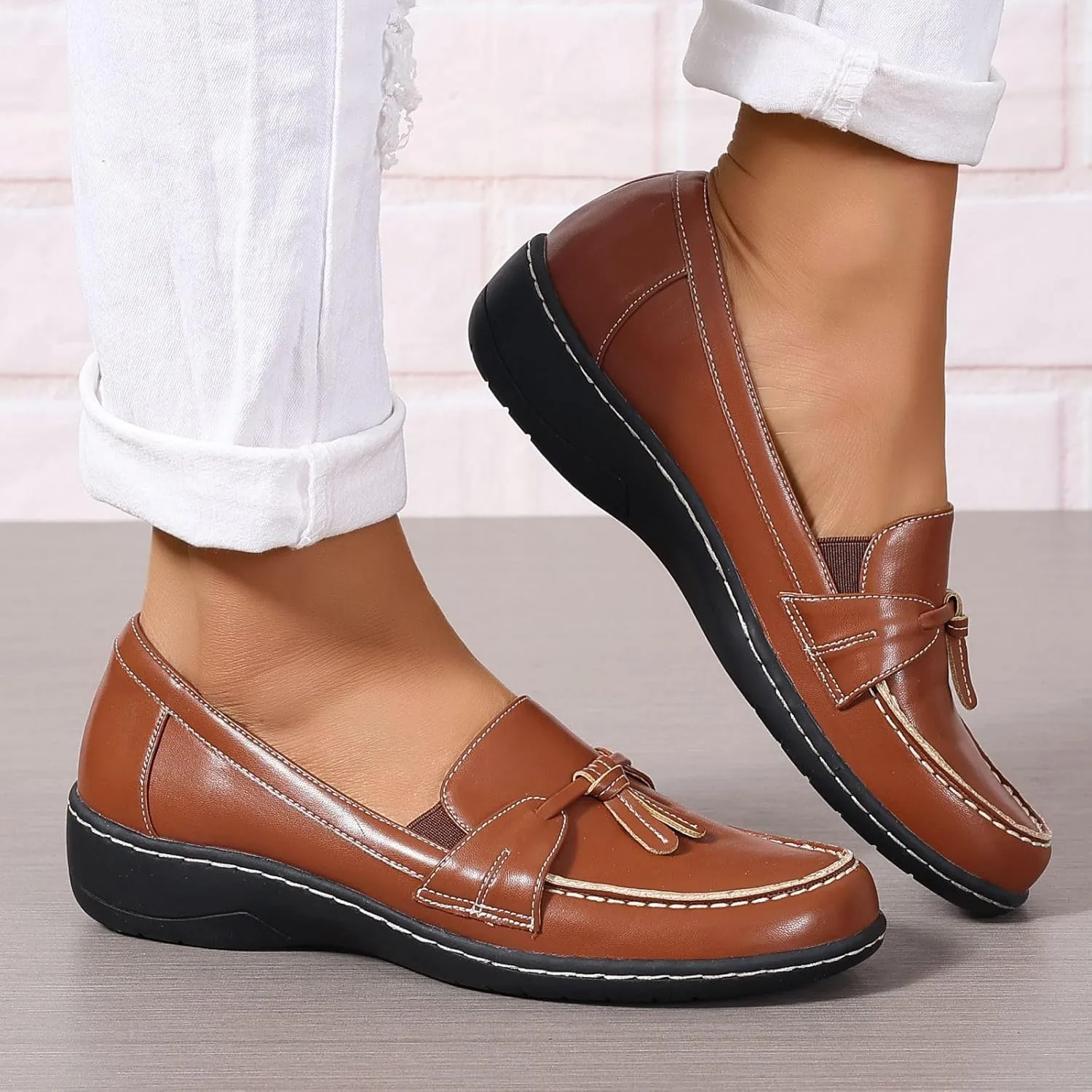 Womens Loafers Comfortable Penny Loafer Slip On Flats Business Casual Dress Shoes Round Toe Driving Moccasins, US Size 5-11