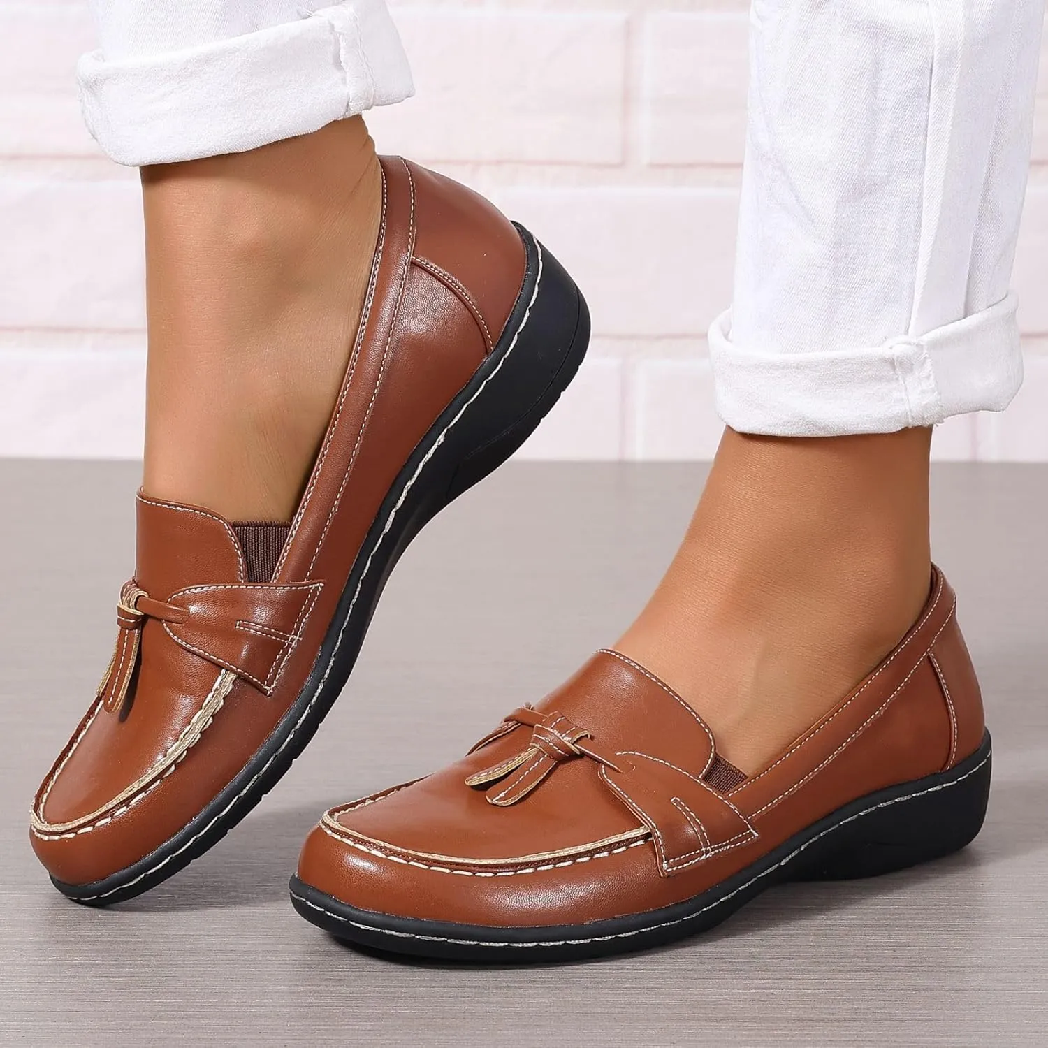 Womens Loafers Comfortable Penny Loafer Slip On Flats Business Casual Dress Shoes Round Toe Driving Moccasins, US Size 5-11