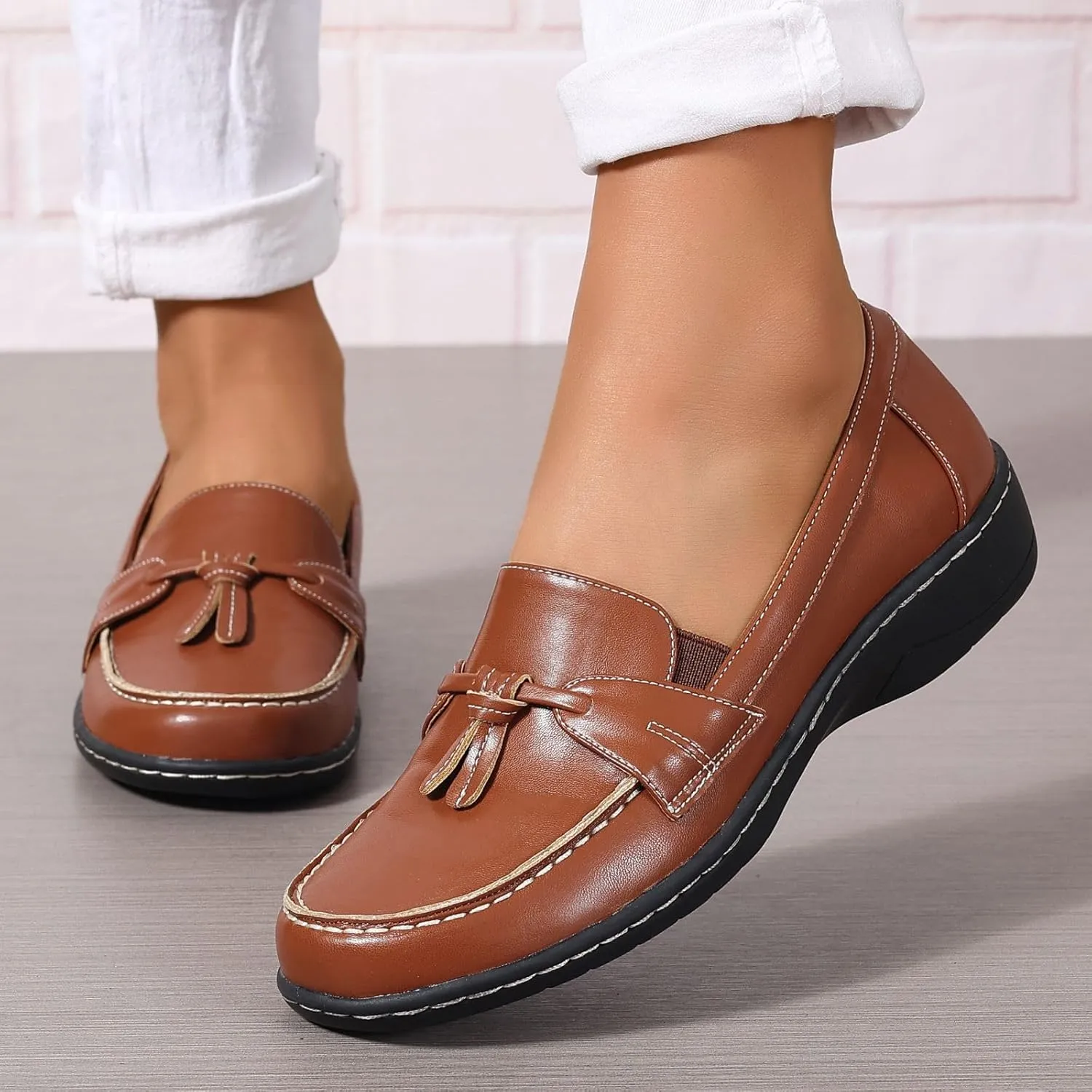 Womens Loafers Comfortable Penny Loafer Slip On Flats Business Casual Dress Shoes Round Toe Driving Moccasins, US Size 5-11