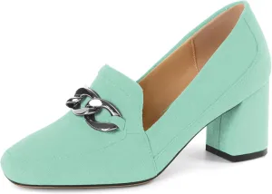 Women's Low Heel Pumps Loafers with Metal Buckle Square Toe Pumps Chunky Heeled Pump Stylish Comfortable 2.5 Inch Loafers Heels