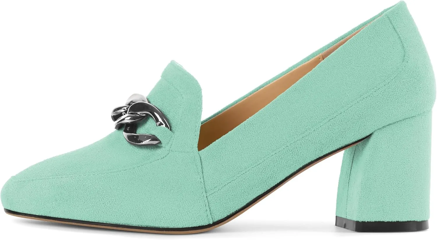Women's Low Heel Pumps Loafers with Metal Buckle Square Toe Pumps Chunky Heeled Pump Stylish Comfortable 2.5 Inch Loafers Heels
