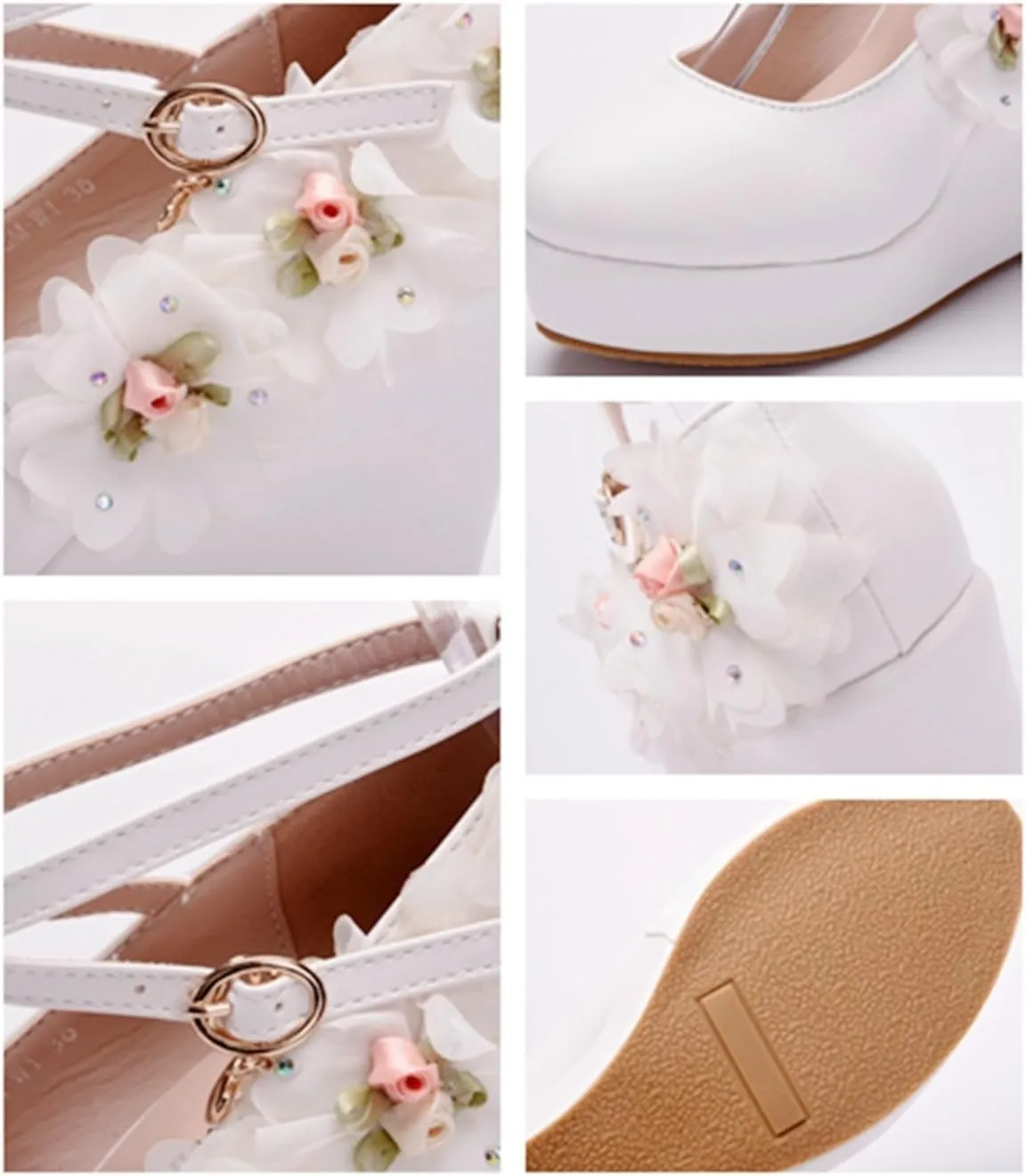 Women's Mary Jane Wedge Solid Buckle Evening Dress Round Toe Platform Lolita Shoes Cross Shoes 4 Inch Heel Height Pumps