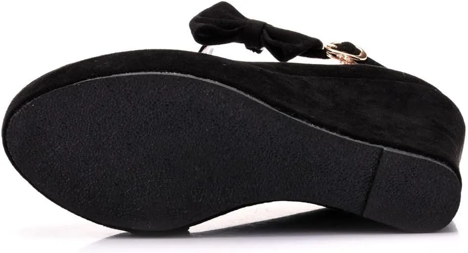 Women's Mary Jane Wedge Solid Buckle Evening Dress Round Toe Platform Lolita Shoes Cross Shoes 4 Inch Heel Height Pumps