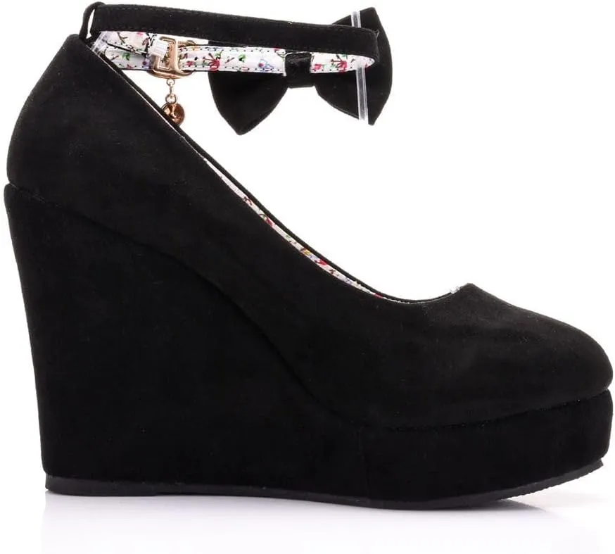 Women's Mary Jane Wedge Solid Buckle Evening Dress Round Toe Platform Lolita Shoes Cross Shoes 4 Inch Heel Height Pumps