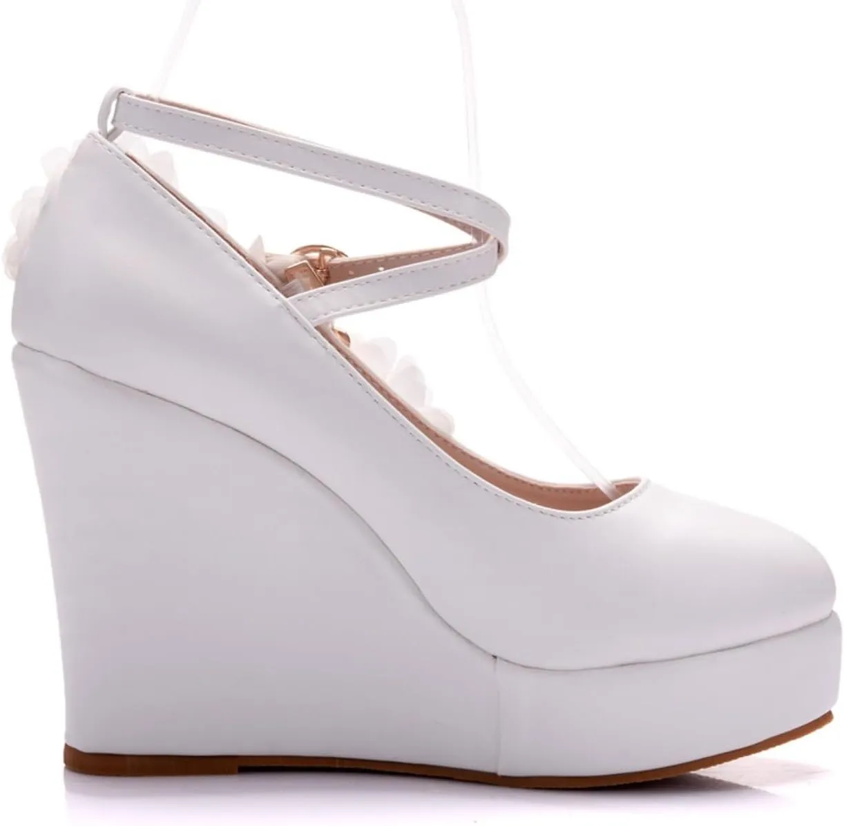 Women's Mary Jane Wedge Solid Buckle Evening Dress Round Toe Platform Lolita Shoes Cross Shoes 4 Inch Heel Height Pumps