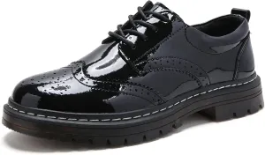 Womens Oxford Shoes Comfort Lace Up Slip Resistant Patent Leather Dress Shoes