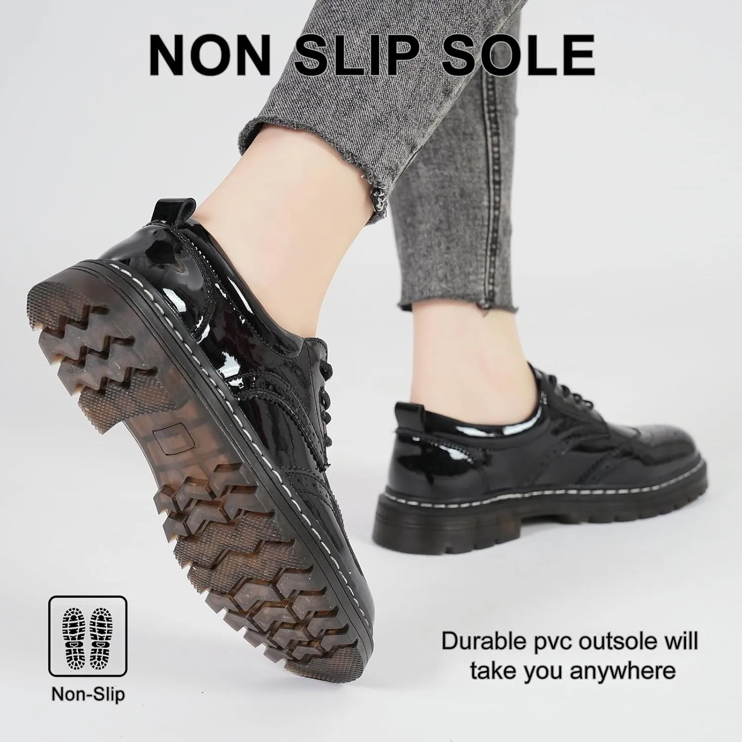 Womens Oxford Shoes Comfort Lace Up Slip Resistant Patent Leather Dress Shoes