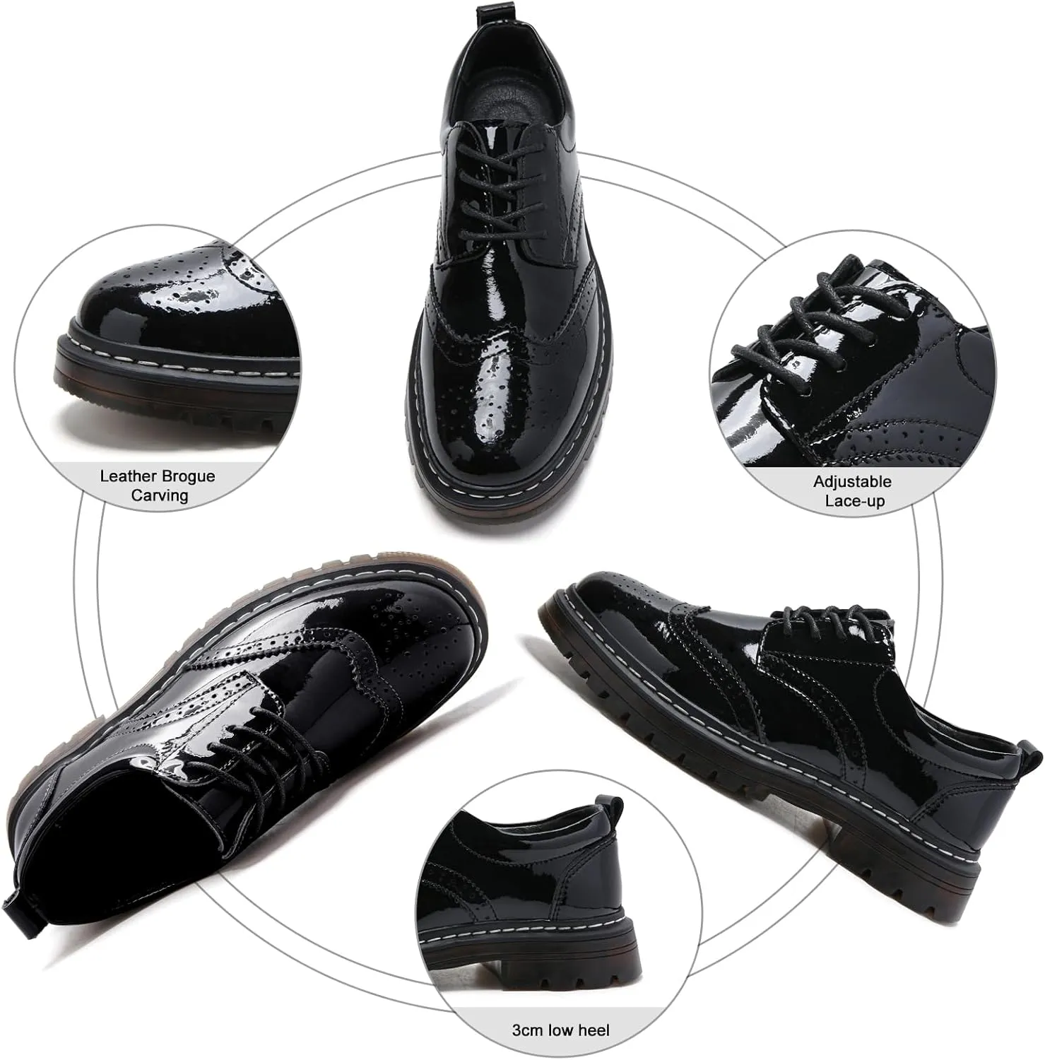 Womens Oxford Shoes Comfort Lace Up Slip Resistant Patent Leather Dress Shoes