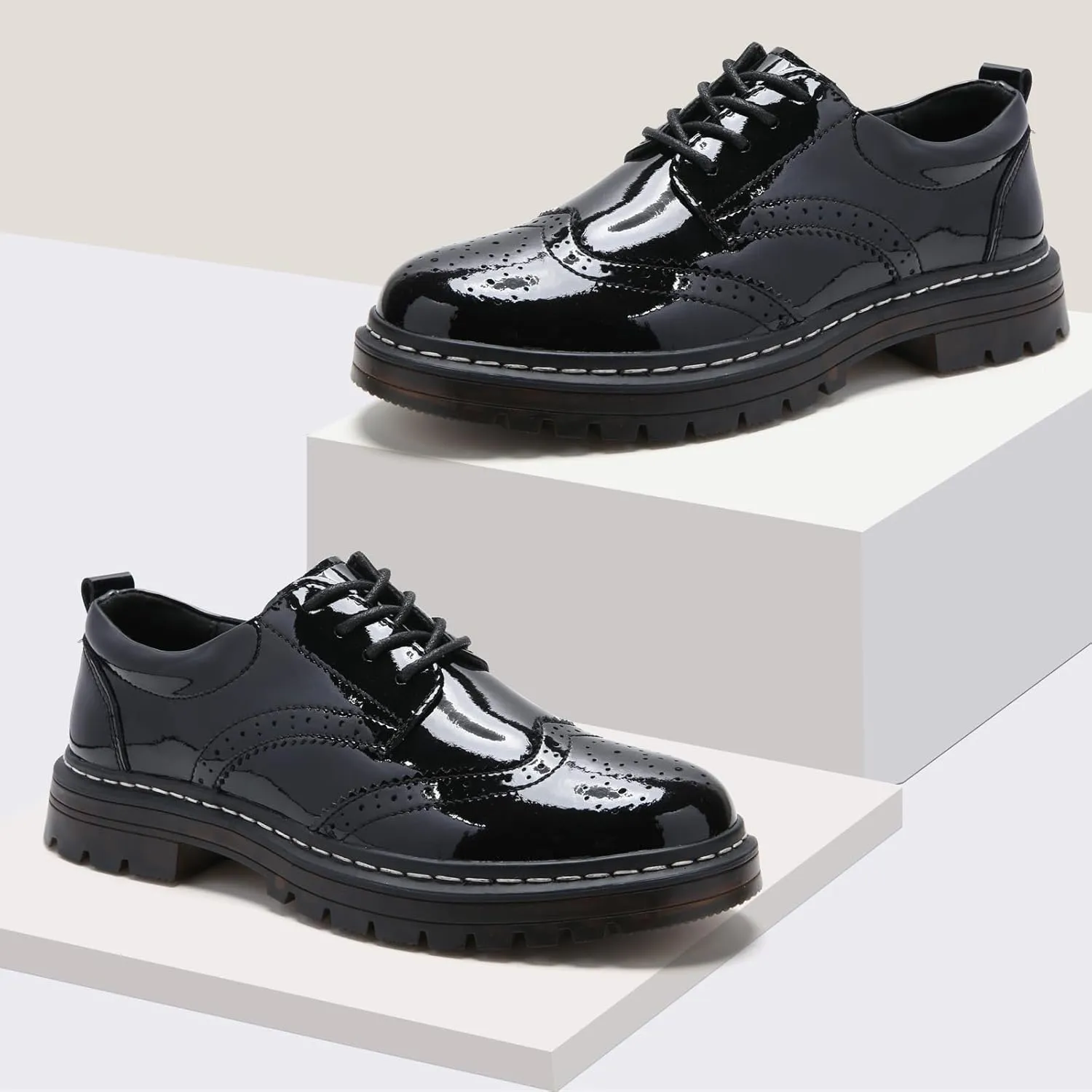 Womens Oxford Shoes Comfort Lace Up Slip Resistant Patent Leather Dress Shoes