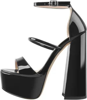 Women's Patent Cross-Tie Sandals - Peep Toe Elegant Platform Heels