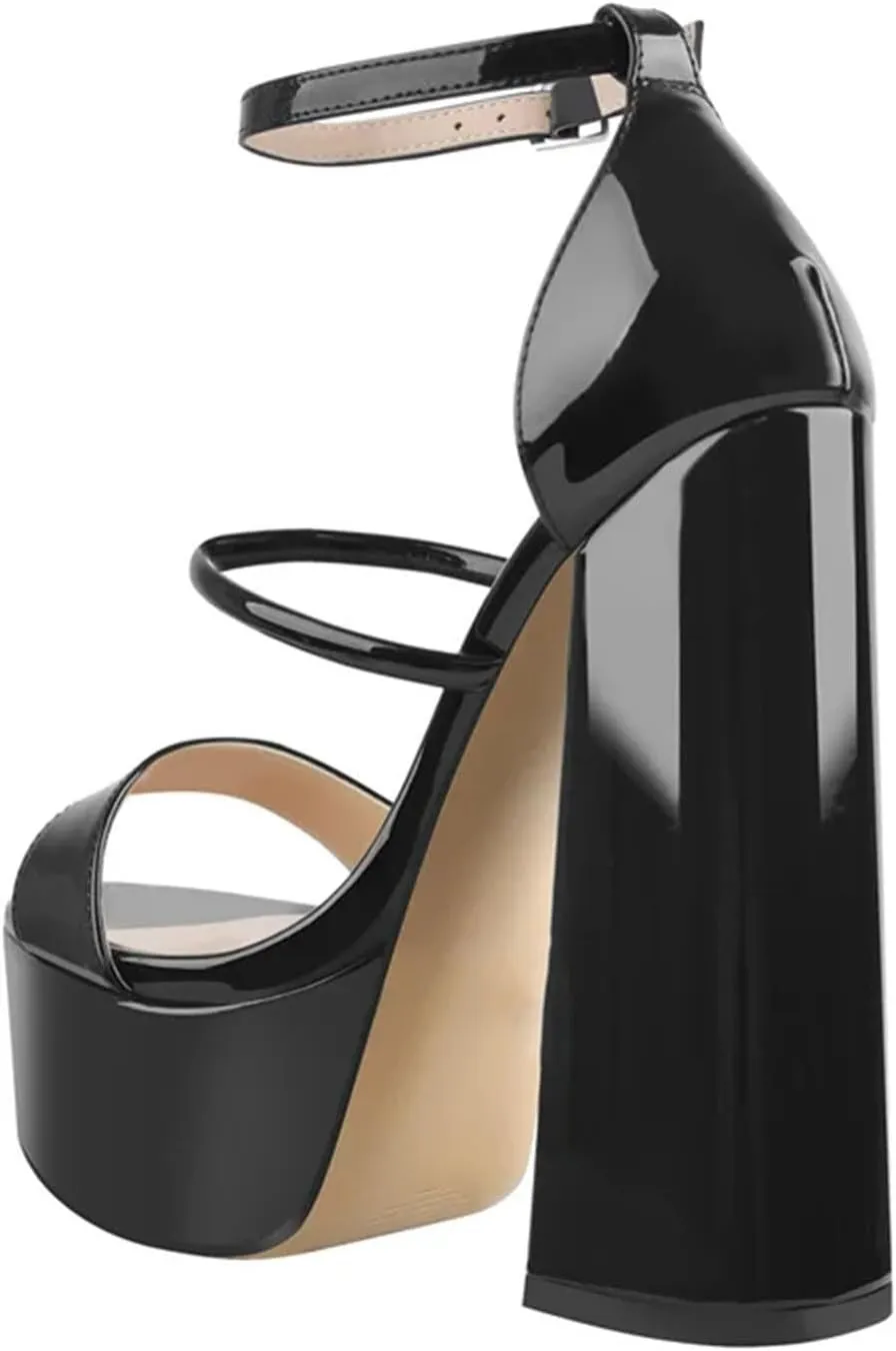 Women's Patent Cross-Tie Sandals - Peep Toe Elegant Platform Heels