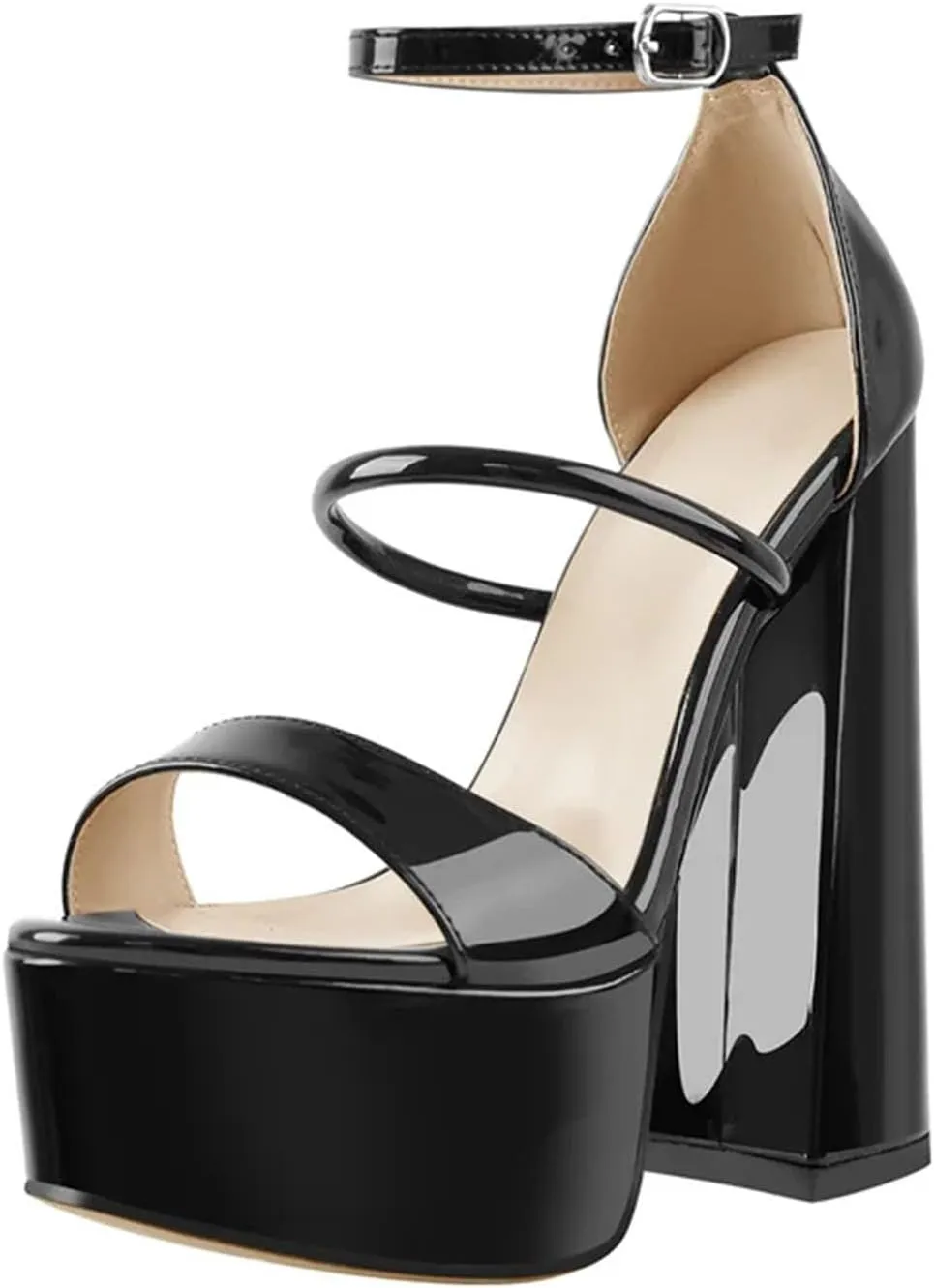 Women's Patent Cross-Tie Sandals - Peep Toe Elegant Platform Heels