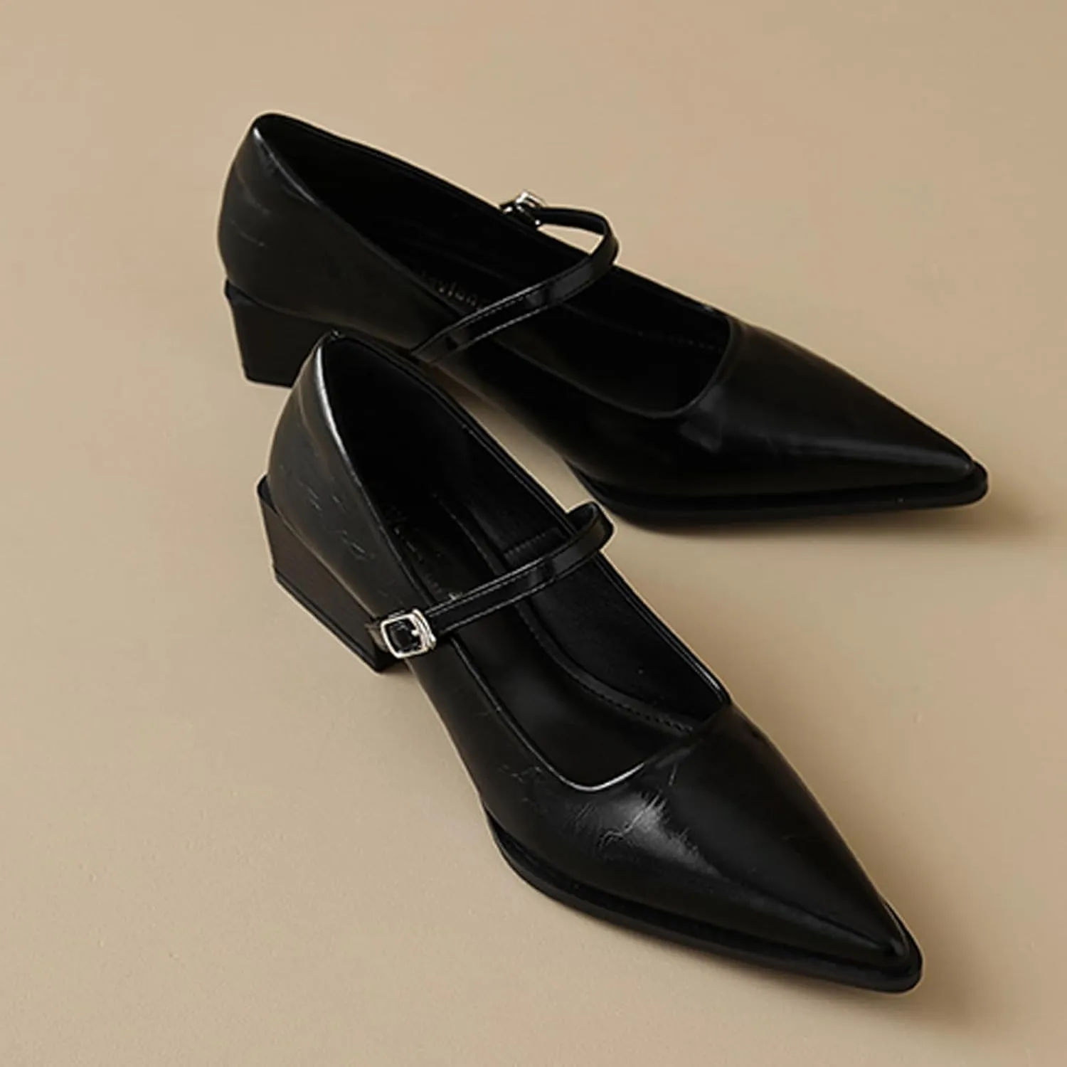Women's Patent Leather Low Chunky Heel Dress Mary Jane Shoes Stylish Closed Pointed Ankle Strap Block Heel Non-Slip Formal Pumps Suitable for Wedding Bride Work
