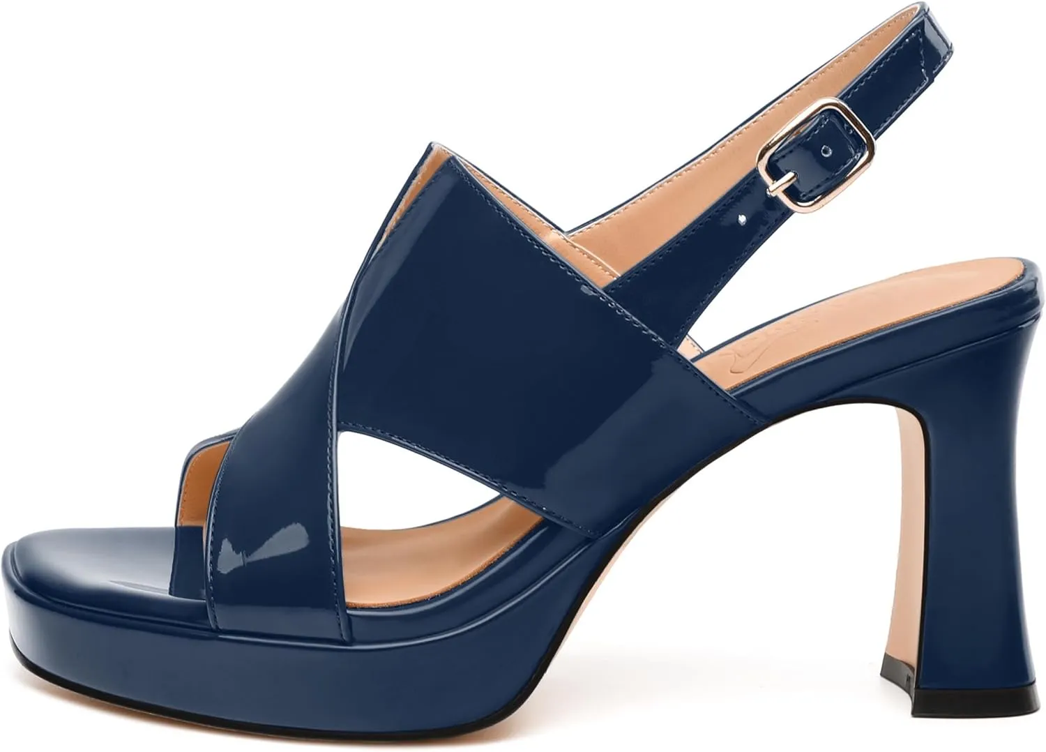 Womens Platform Ankle Strap Sandals, Square Toe Chunky Heel Leather Insole Sandals for Women, Block Heel Strappy Sandals with Buckle 3.3"