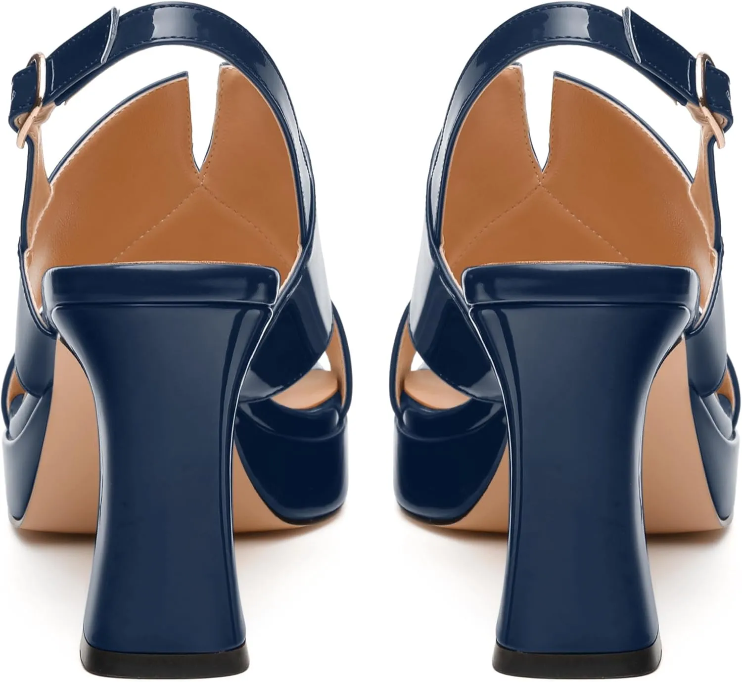 Womens Platform Ankle Strap Sandals, Square Toe Chunky Heel Leather Insole Sandals for Women, Block Heel Strappy Sandals with Buckle 3.3"