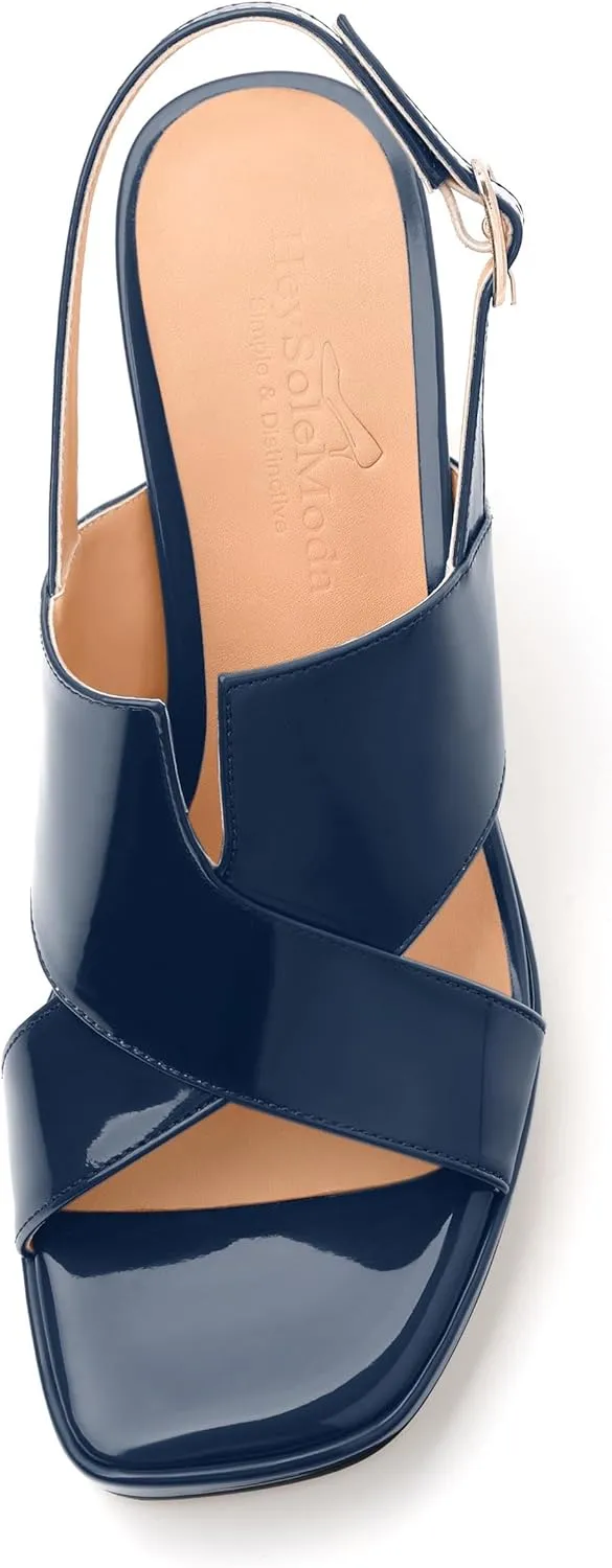 Womens Platform Ankle Strap Sandals, Square Toe Chunky Heel Leather Insole Sandals for Women, Block Heel Strappy Sandals with Buckle 3.3"