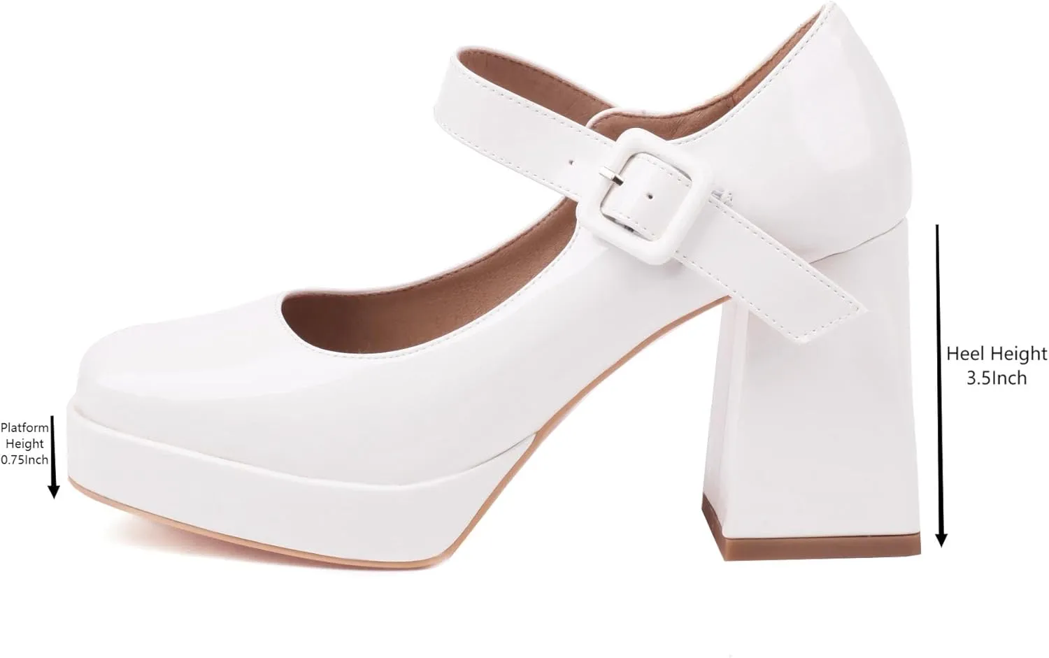 Women's Platform Chunky Heels Square Toe Block Heel Mary Janes Pumps Shoes