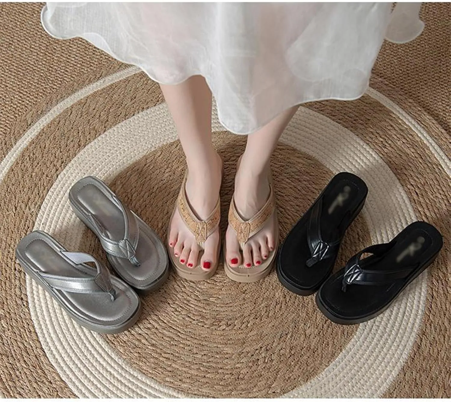 Women’s Platform Flip Flop Slip-on High Wedge Sandals Slippers Comfortable Summer Beach Sandals