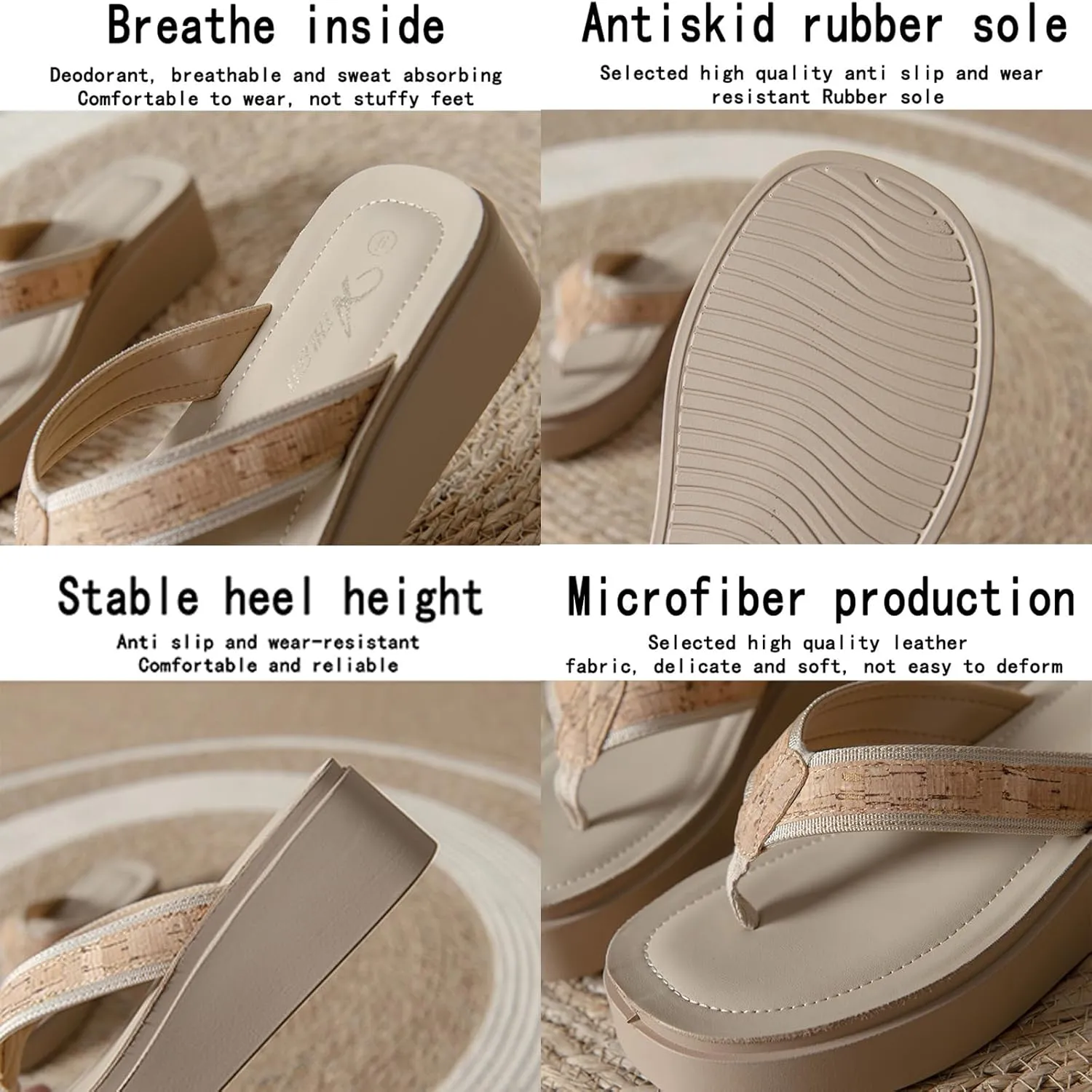 Women’s Platform Flip Flop Slip-on High Wedge Sandals Slippers Comfortable Summer Beach Sandals