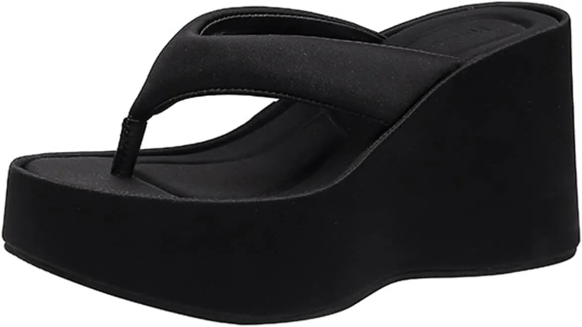 Womens Platform Flip Flops Slip on Slides Sandals, Wedge Flip Flops Chunky High Heel Sandals Summer Beach Thong Heels