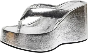 Womens Platform Flip Flops Slip on Slides Sandals, Wedge Flip Flops Chunky High Heel Sandals Summer Beach Thong Heels
