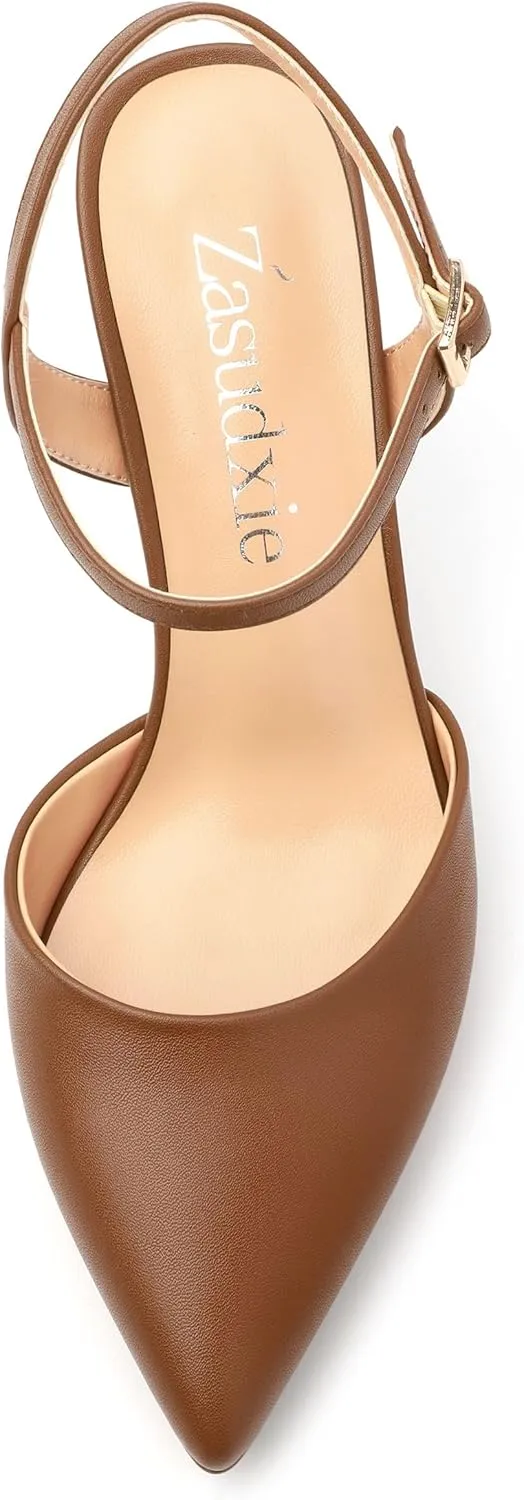 Womens Platform High Heels Pointed Toe Ankle Strap Buckle Stiletto High Heel Pumps Party Evening Dress Shoes 4 Inch