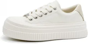 Women’s Platform Light Weight Time Off Lace Up White Leather Comfortable Leather Sneakers